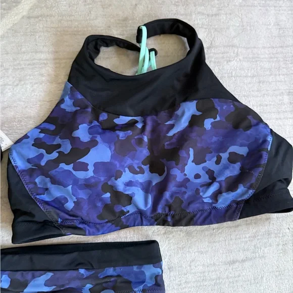Athleta Freestyle Blue and Black Cloud Camo Dress Blue Bikini Set - 3 pcs Size M - Picture 2 of 16